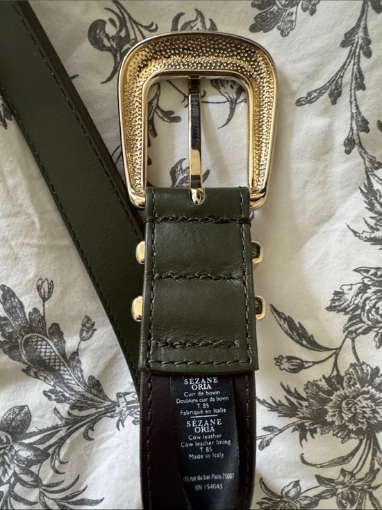 Sezane Green Leather Belt with Gold Buckle